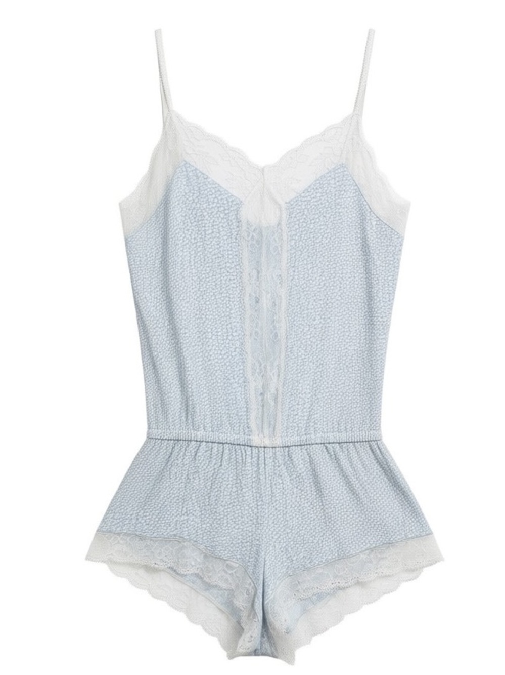Eberjey Lace Trim Sleep Romper Blue Gray Print Size Small